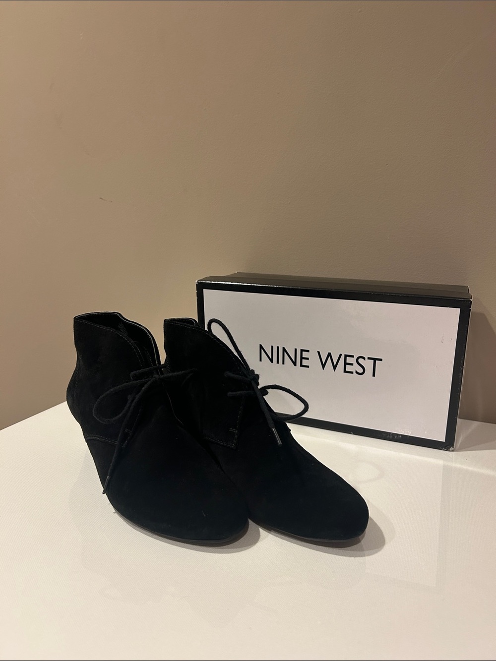Nine West Black Suede Lace-Up Ankle Booties